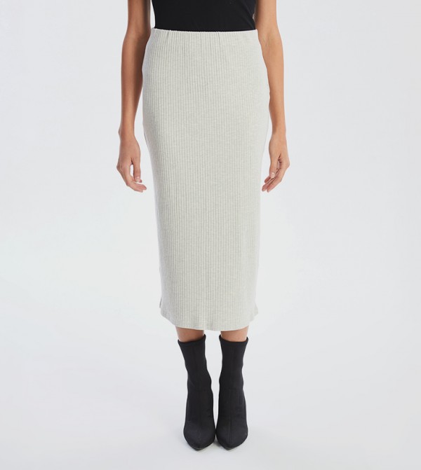 Textured Elastic Waist Midi Skirt