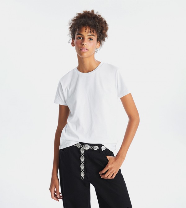 Solid Crew Neck Short Sleeves T-Shirt