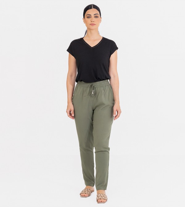 Solid Drawstring Waist Pants