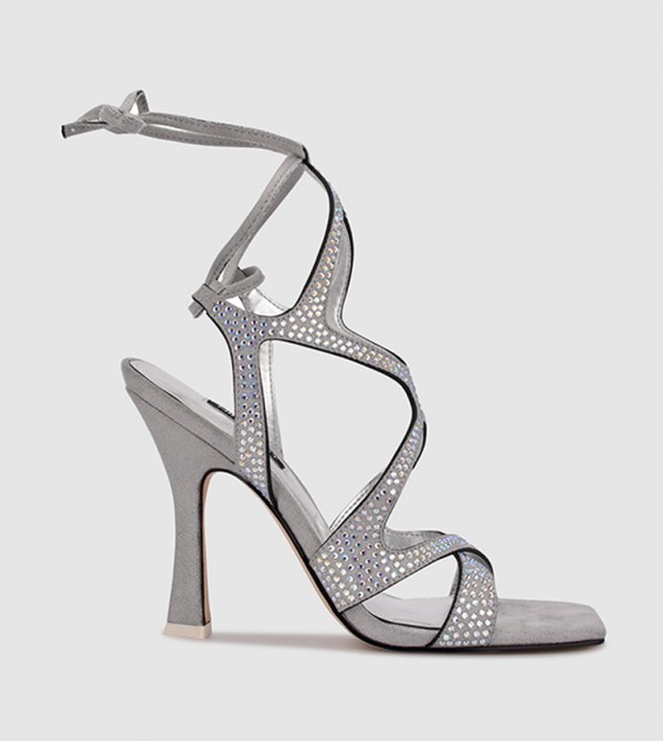 ALANAH Ankle Strap Embellished Square Toe Heeled Sandals