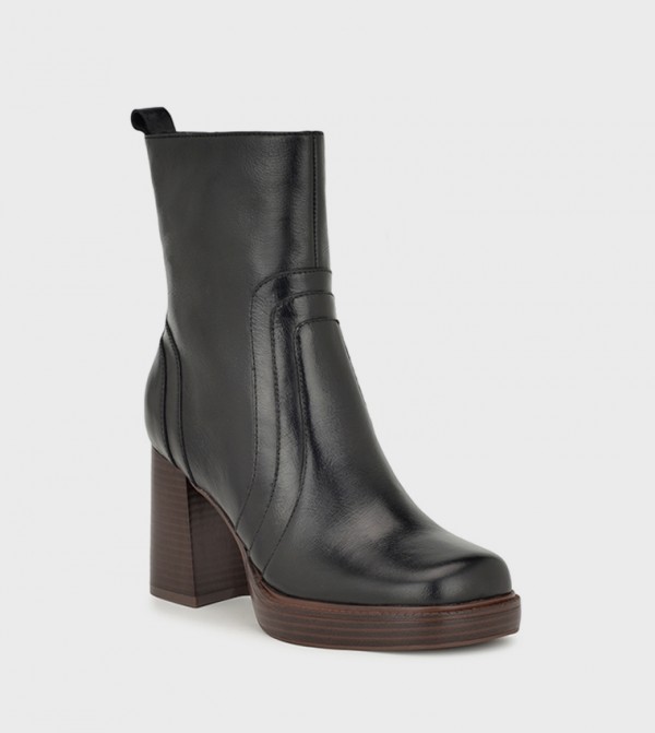 Zippered Block Heel Ankle Boots