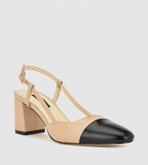 Buy Nine West UNDA Block Heel Slingback Pumps In Beige | 6thStreet UAE