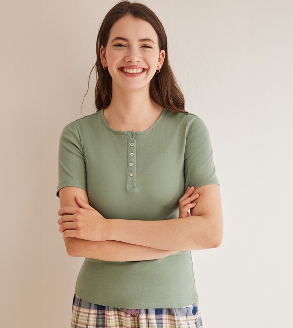 Ribbed Short Sleeves Sleep Top