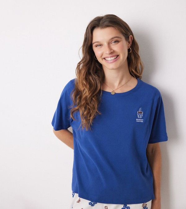 Printed Short Sleeves Sleep T-Shirt
