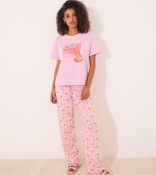 Printed Short Sleeves Cotton Lounge T-Shirt