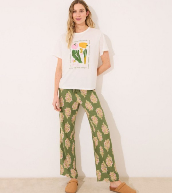 Printed Elastic Waist Viscose Lounge Pants