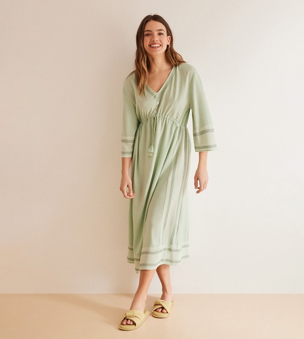 V-Neck Tie Detail Midi Dress
