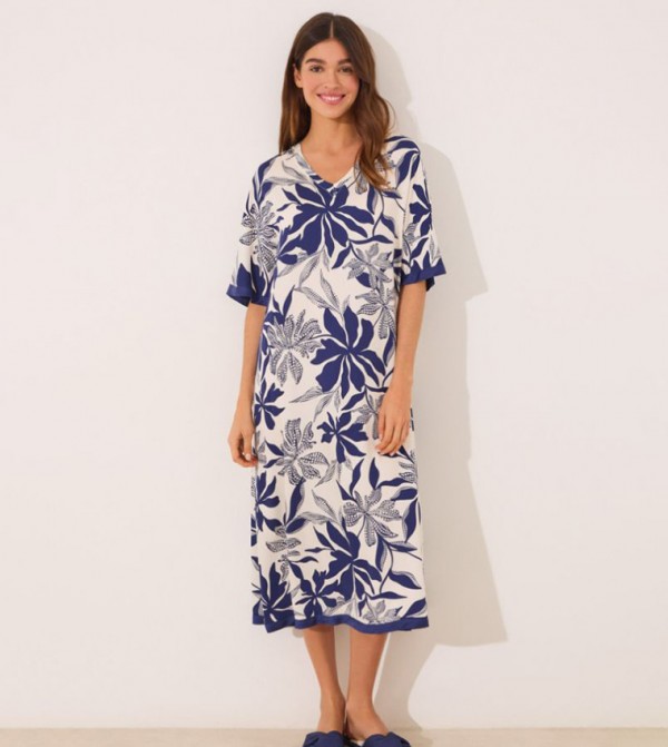 Floral Printed V-Neck Satin Midi Dress