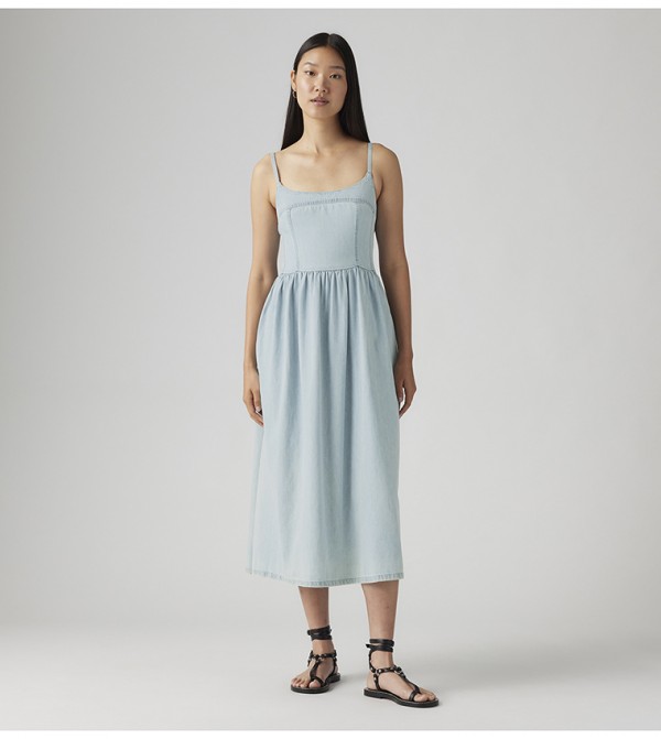 ALESSIE Strappy Denim Midi Dress