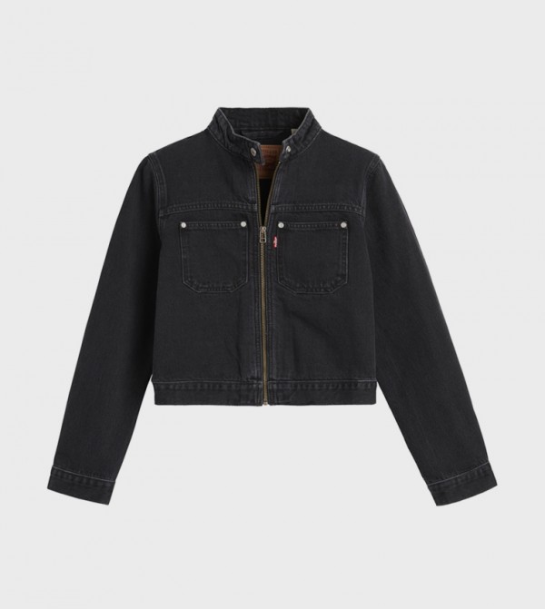 Washed Moto Trucker Denim Jacket