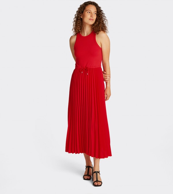Pleated Sleeveless Midi Dress
