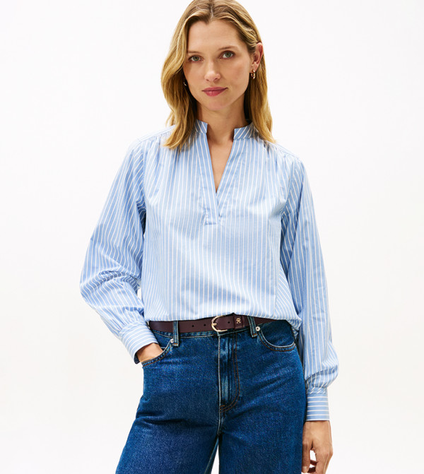 قميص مخطط بقبة ماندرين 