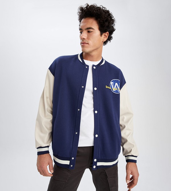 Buy DeFacto NBA Golden State Warriors Knitted Varsity Jacket In Navy