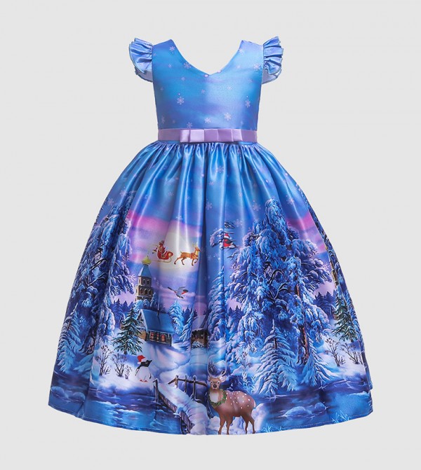 Christmas and Cartoon Theme Fit and Flare Party Dress