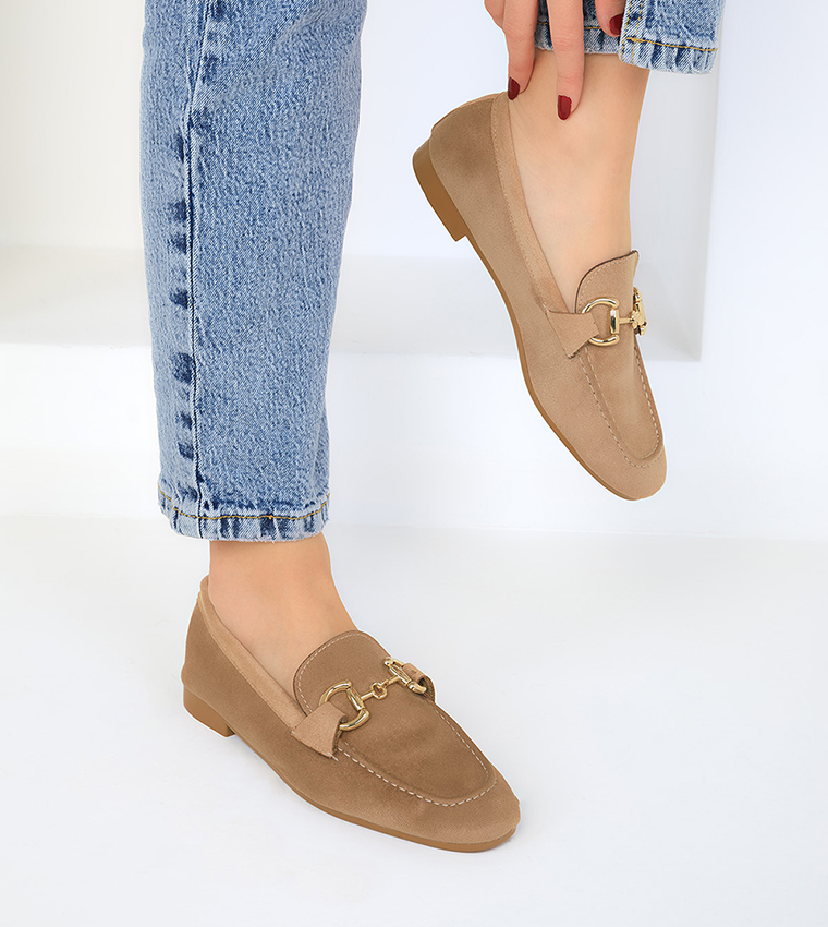Metal Detail Suede Loafers