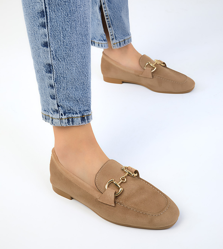 Metal Detail Suede Loafers