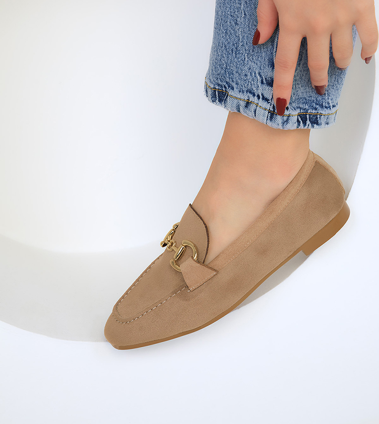 Metal Detail Suede Loafers