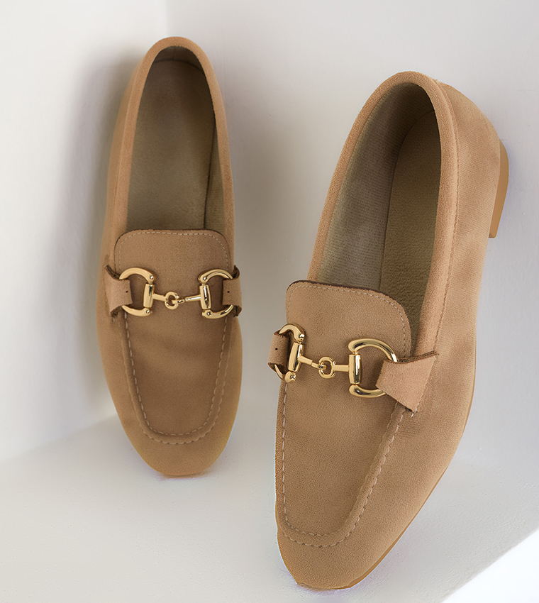 Metal Detail Suede Loafers