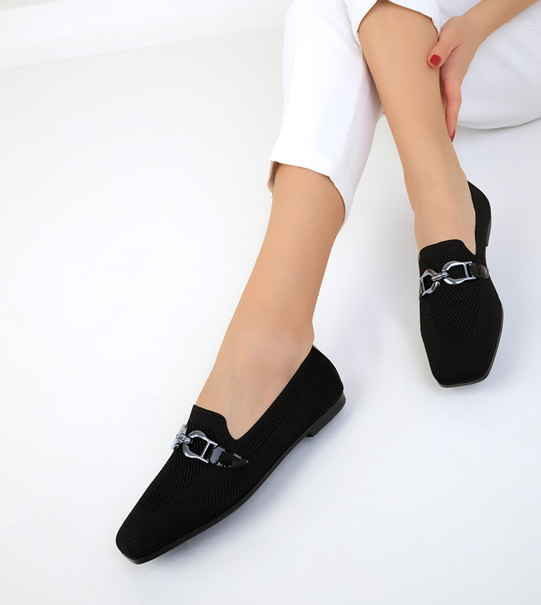 Metal Accent Square Toe Loafers