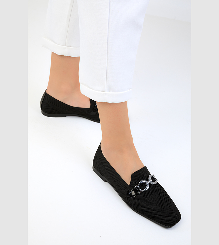 Metal Accent Square Toe Loafers