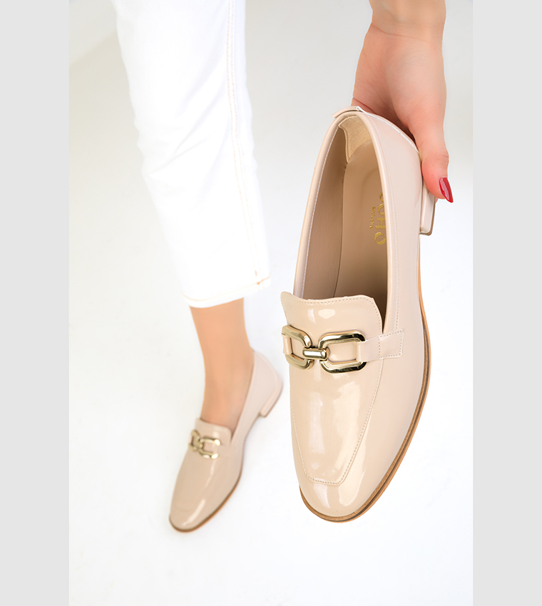 Metal Accent Round Toe Loafers