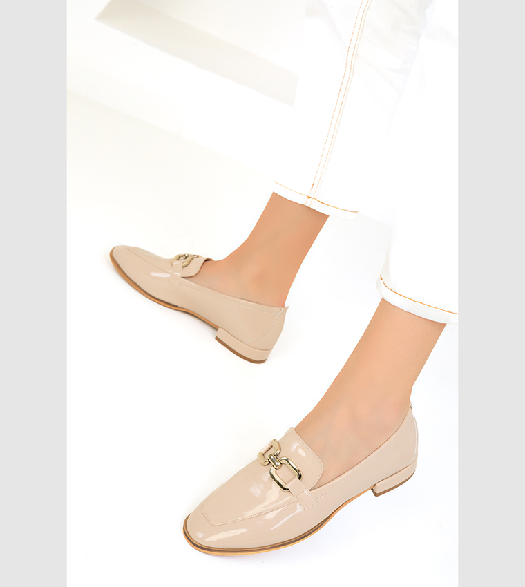 Metal Accent Round Toe Loafers