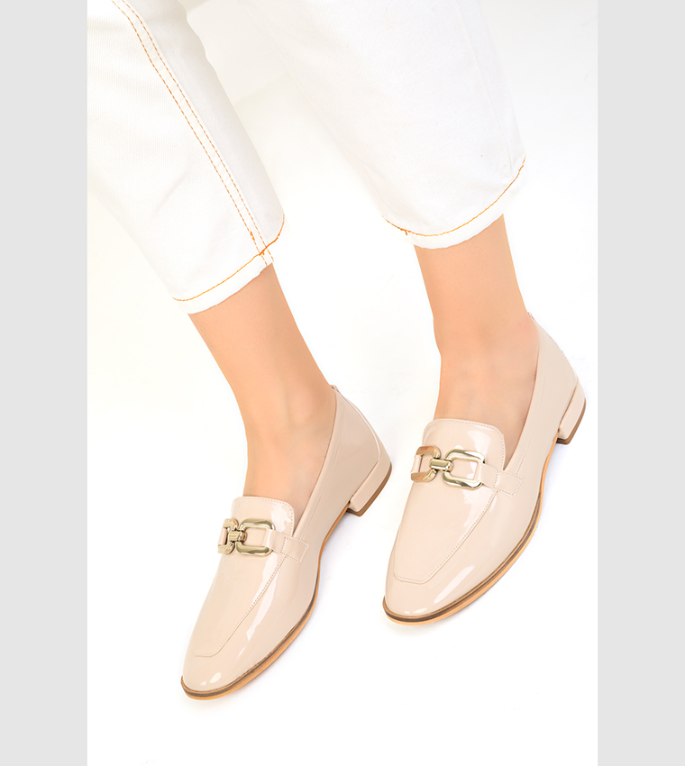 Metal Accent Round Toe Loafers