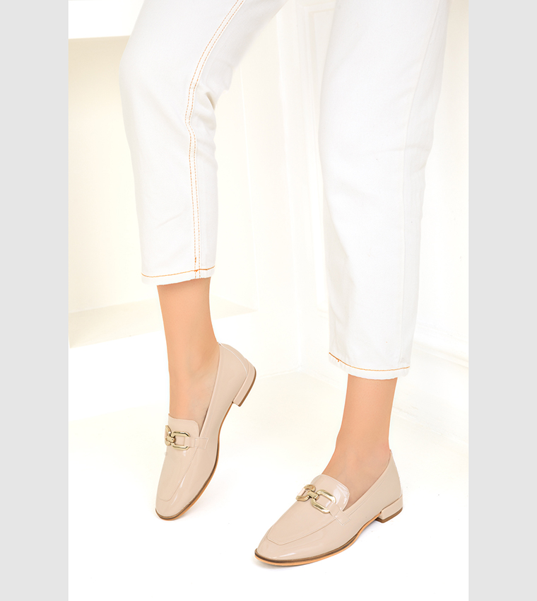 Metal Accent Round Toe Loafers