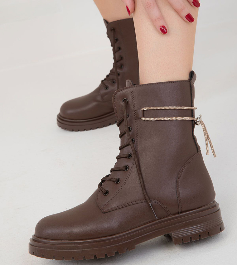 Buy SOHO Outlet Embellished Chain Detail Ankle Boots In Brown