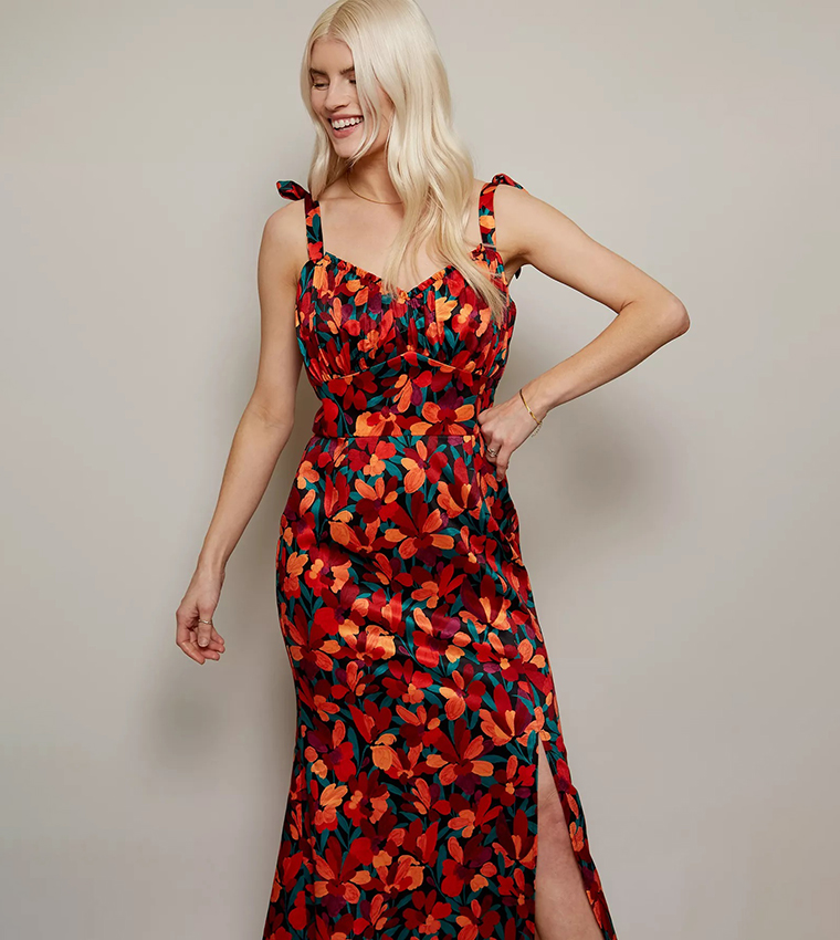 Buy Little Mistress Floral Print Midaxi Dress With Slit Detail In Multiple  Colors