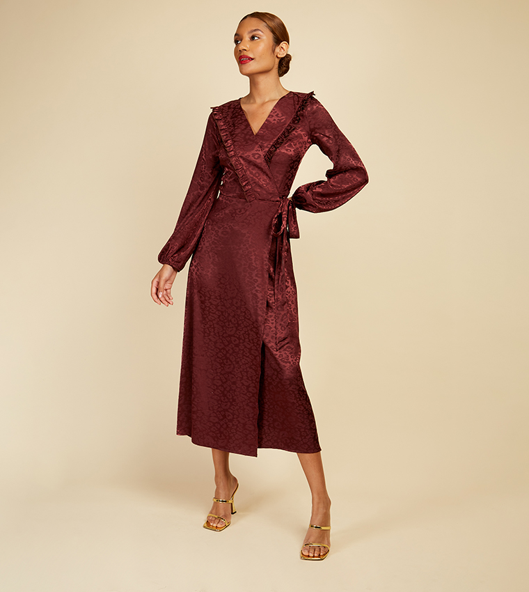 Self-Design V-Neck Wrap Midi Dress
