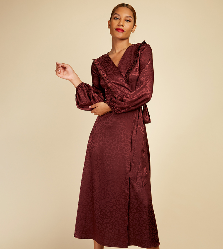 Self-Design V-Neck Wrap Midi Dress