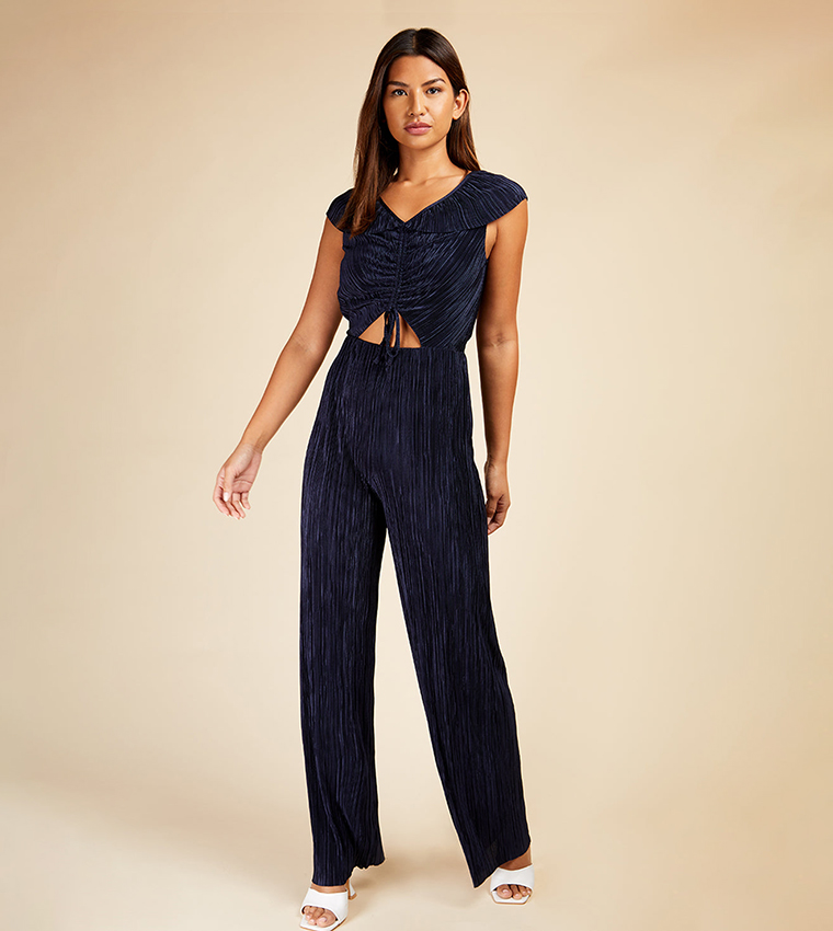 Cut-Out Detail Plisse Jumpsuit