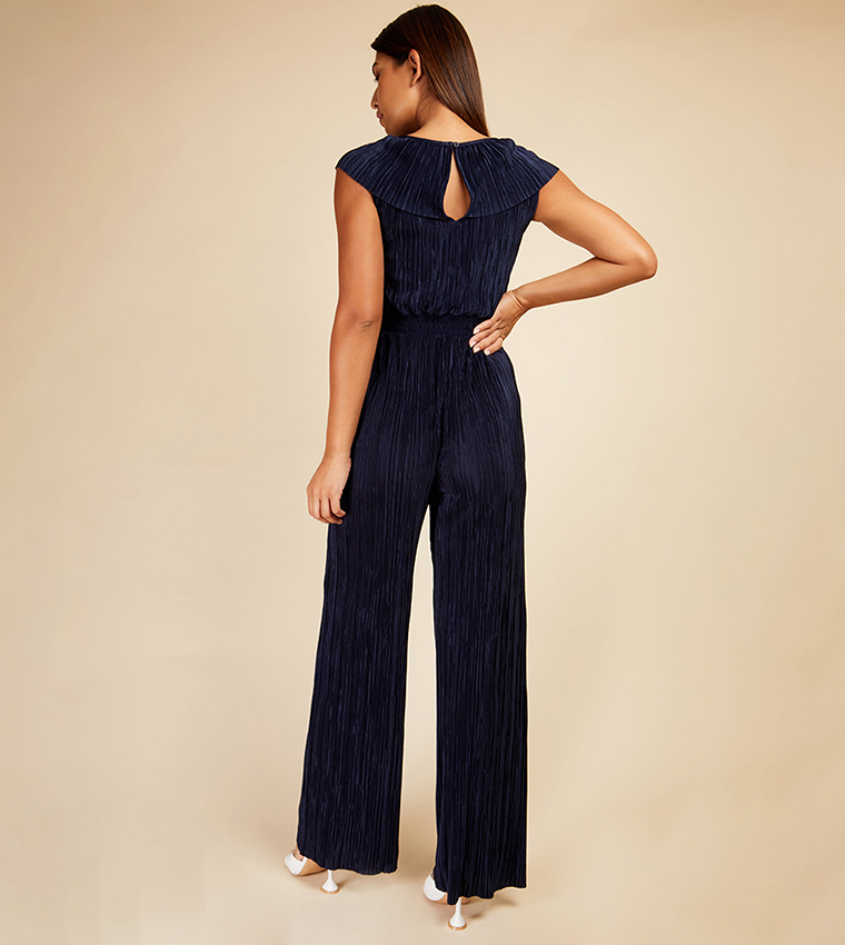 Cut-Out Detail Plisse Jumpsuit