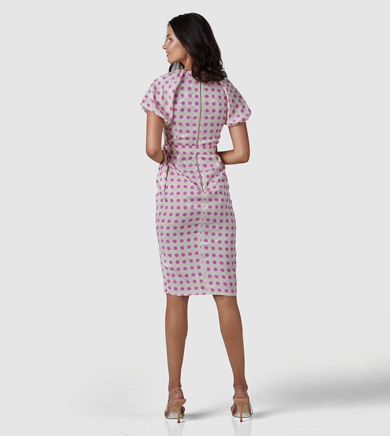 Polka Dots Gathered Neck Tulip Hem Dress