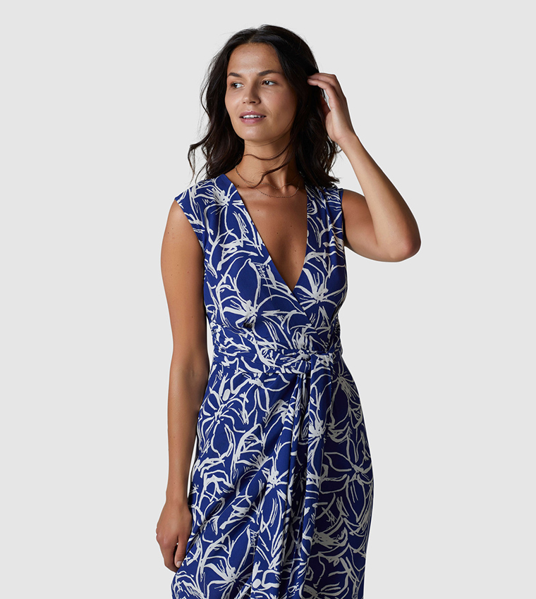 Printed Tie-Up Waist Dress