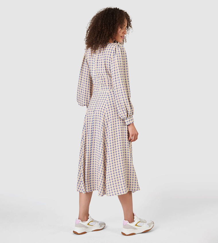 Printed Bishop Sleeves Midi Dress