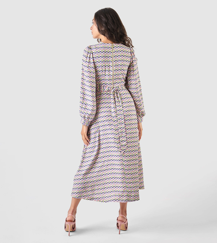 Printed Puff Sleeves Midaxi Dress