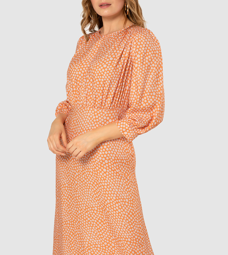 Orange polka on sale dot midi dress