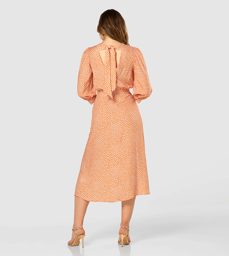 Printed Tie-Up Back Midi Dress