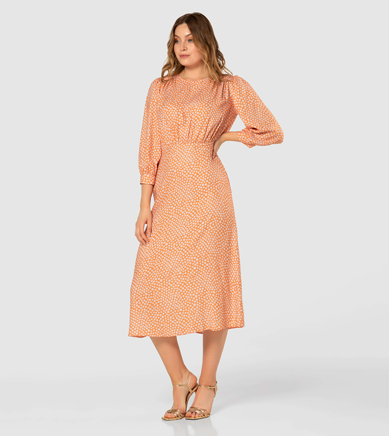Printed Tie-Up Back Midi Dress
