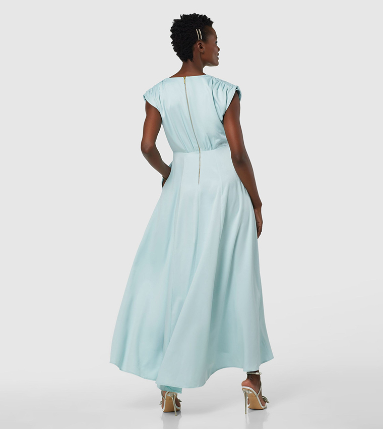 Ruched Shoulder High-Low Maxi Dress