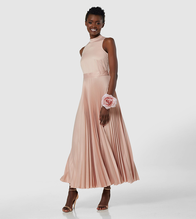 Halter Neck Pleated Maxi Dress