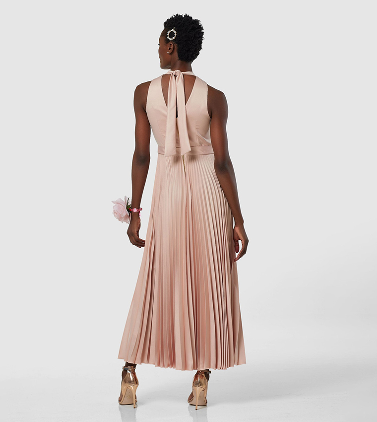 Halter Neck Pleated Maxi Dress