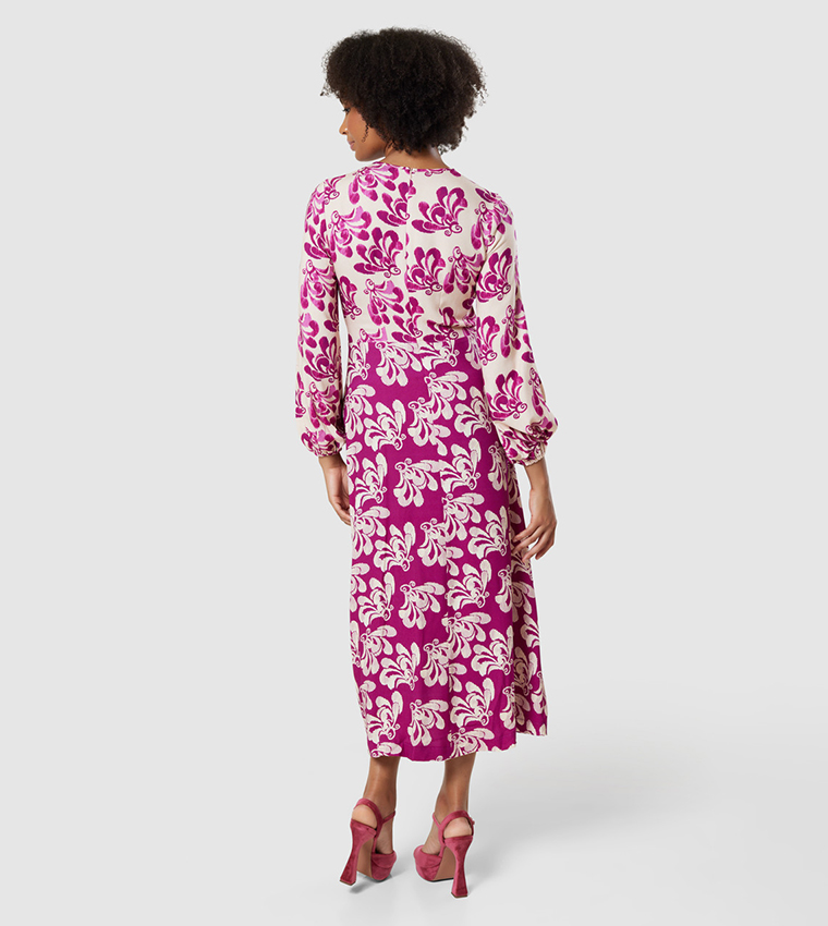 Printed Gathered Neck A-Line Dress