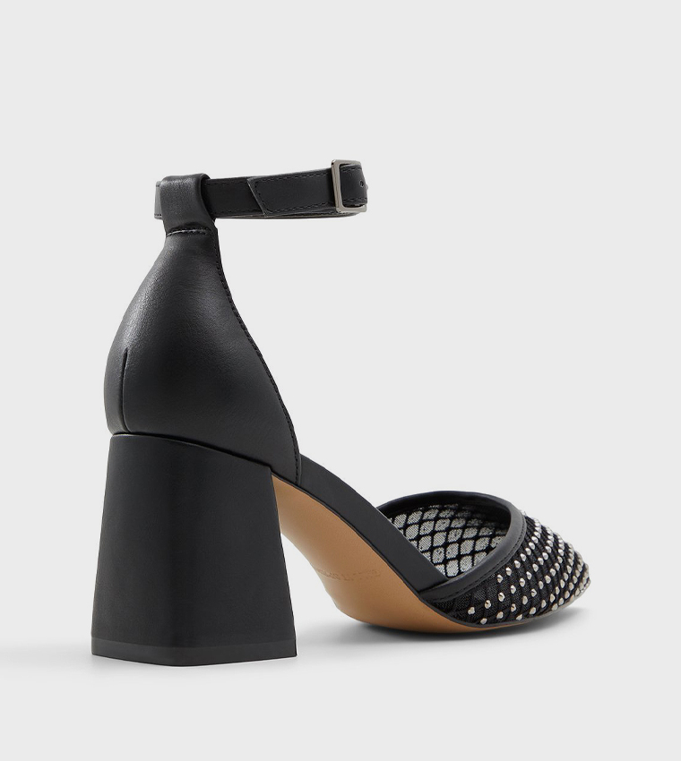 DALIAA Block Heel Ankle Strap Pumps