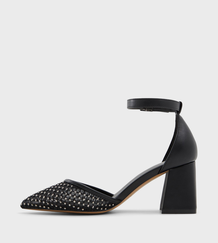 DALIAA Block Heel Ankle Strap Pumps