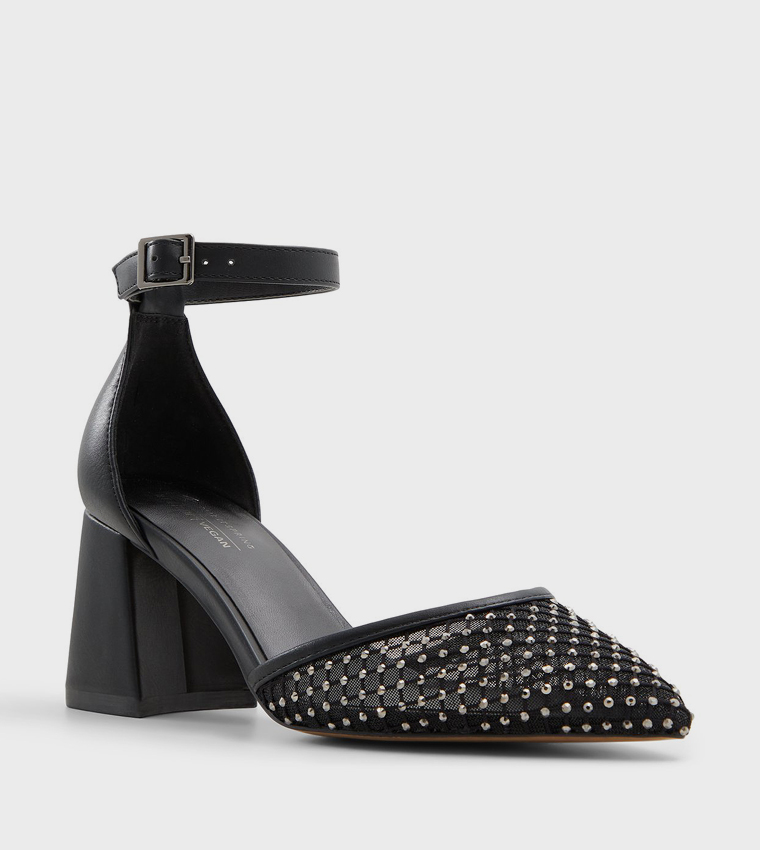 DALIAA Block Heel Ankle Strap Pumps