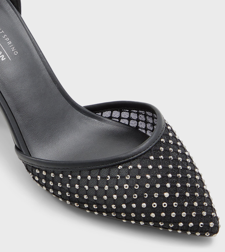 DALIAA Block Heel Ankle Strap Pumps