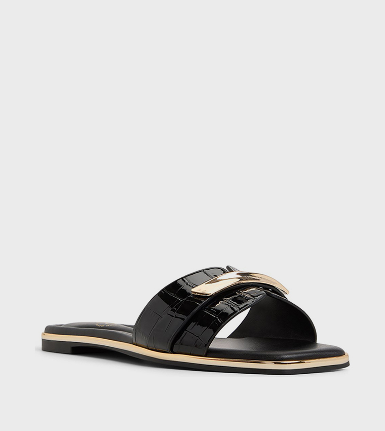 DARLINA Croc Textured Flat Sandals